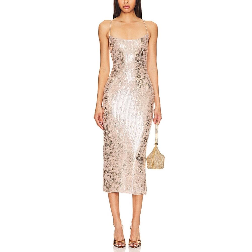 Nbd Sequin Taupe Jobelle Midi Dress Size XS NWT